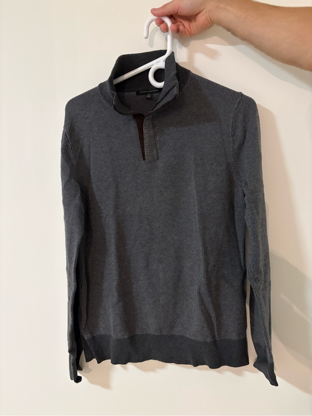 Banana Republic Men's Dark Charcoal Zip-Up Textured Sweater